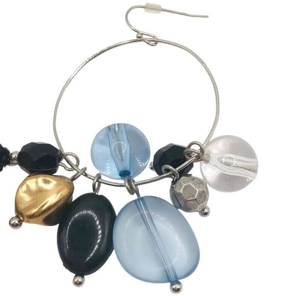 Black and Blue Beaded Cluster Dangle Earrings - Picture 4 of 6